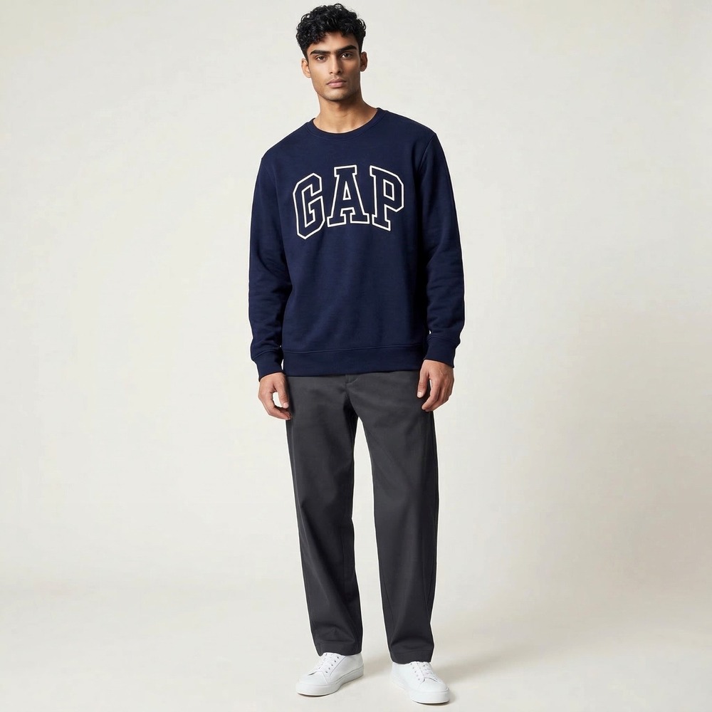 GAP Mens Fleece Crewneck Pullover Sweatshirt Size XL Navy Blue Big Graphic Print